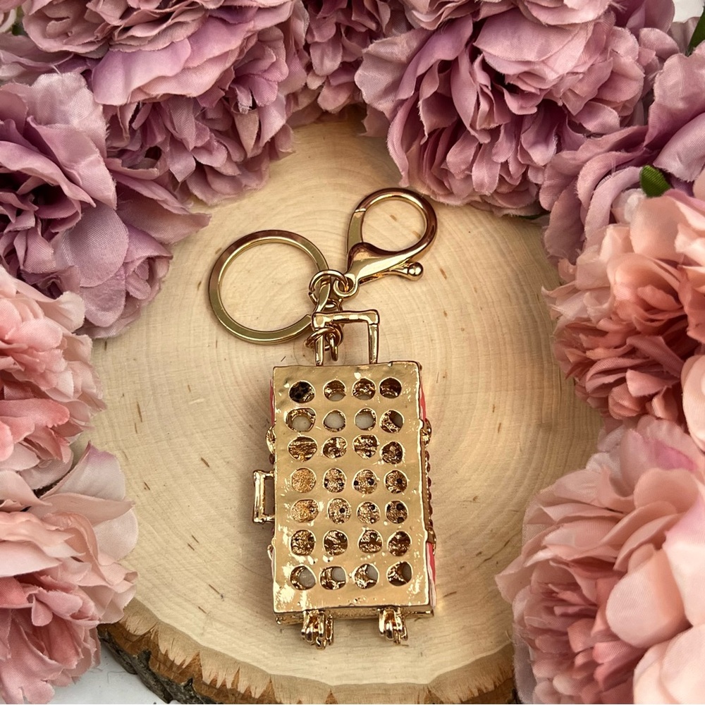 Pink & Gold Crystal Luggage Keychain Charm - Picture 13 of 16